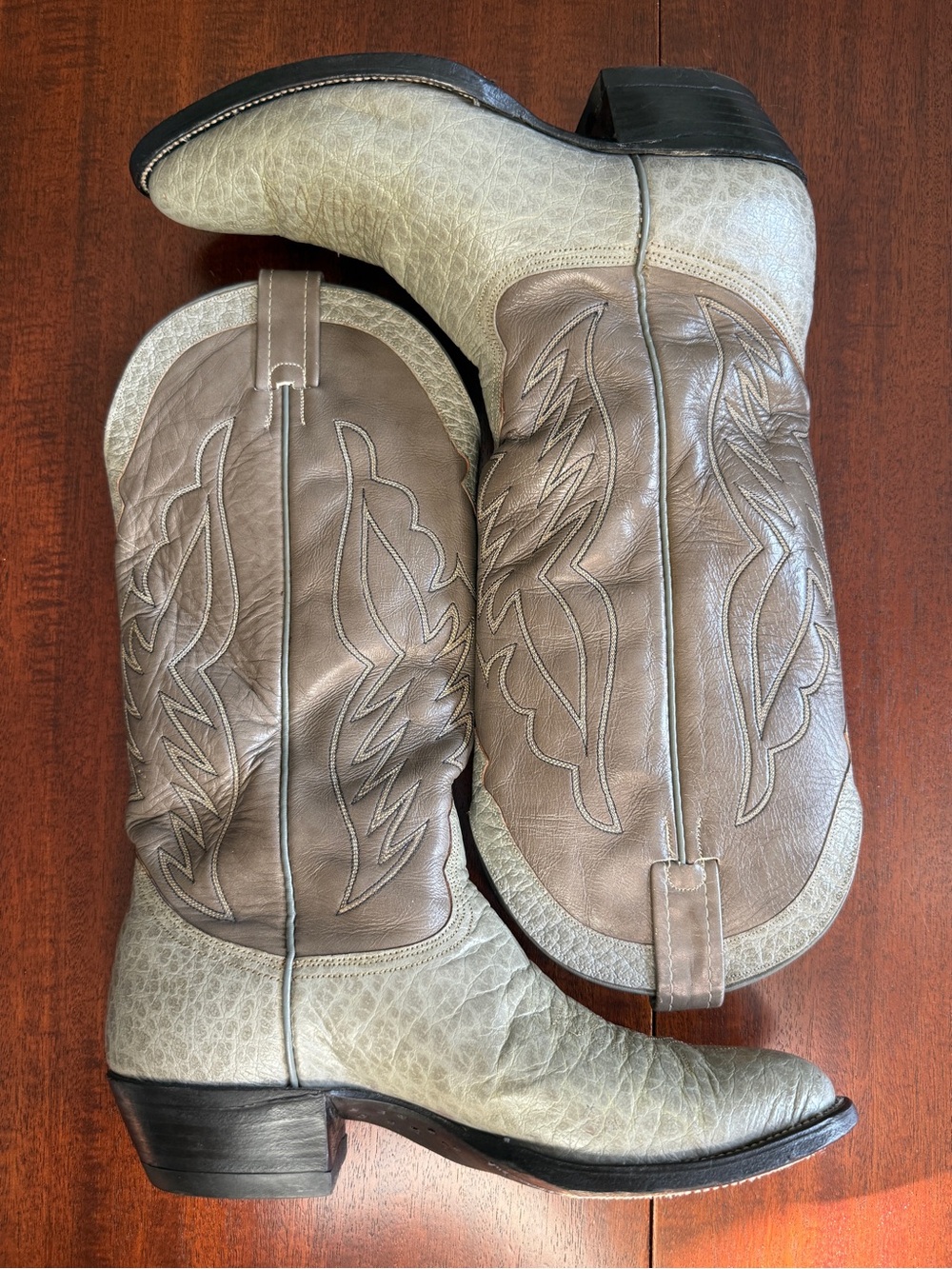 Vintage 80s NOCONA Exotic Antelope Cowboy Boots Gray/Sage Mens Size 8.5 D - USA - Picture 5 of 13